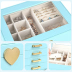 Kendal Jewelry Box, 5-Layer Jewelry Organizer Box with Glass Lid, Blue, Heart Shaped PU Leather, Storage Box for Necklace Ear