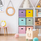 Stero Fabric Storage Cubes Bins, 11 inch Fun Colored Foldable Storage Baskets with Dual Plastic Handle for Home, Kids Room, C