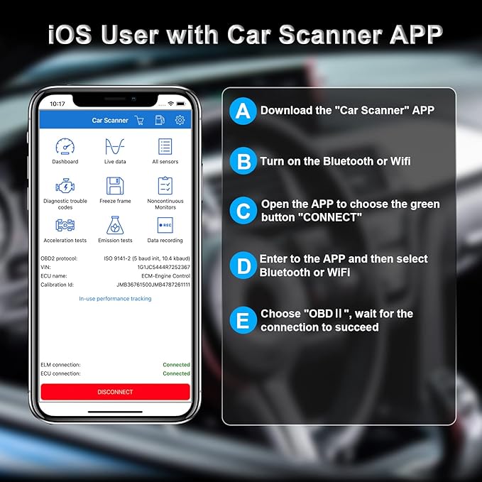 OBD2 Scanner Bluetooth SinoTrack Auto Diagnostic Scan Tool Car Fault Check Engine Light Wireless Car Code Reader for iOS &