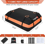 Roof Bag, Waterproof Soft Car Top Carrier Without Rack, 15 Cubic Feet Cargo Carrier for Top of All Vehicles with/Without Rack, Includes Anti-Slip Mat, 4 Door Hooks, Luggage Lock, Storage Bag