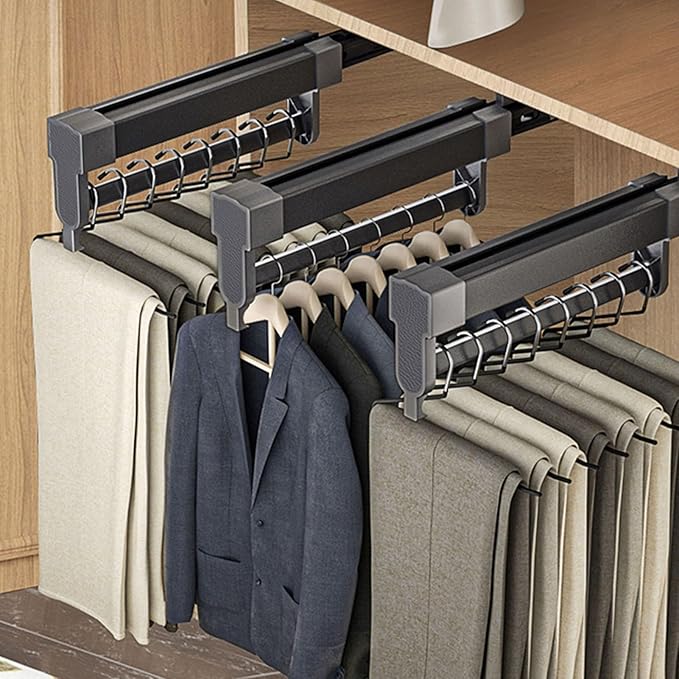 Pull Out Clothes Rail,Extendable Closet Rod Hanger,Space Saving Closet System for Wardrobe,for Closet,Pants Organizer(Color2,