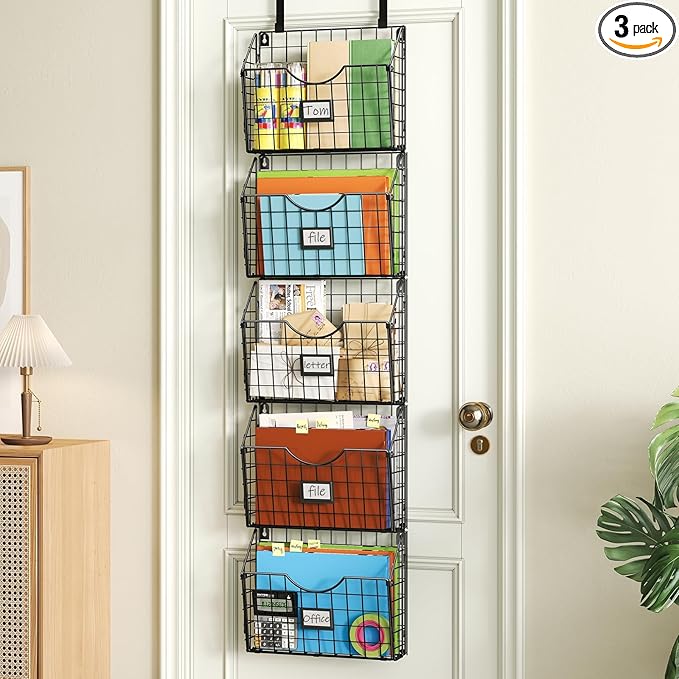 X-cosrack 5-Tier Over the Door File Organizer, Stackable Hanging Wall Files Rack with Door Hooks Wall Organizers, SVertical W