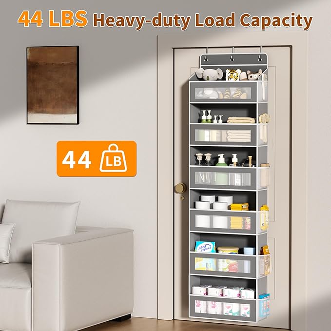 Over The Door Organizer with 6 Large Pockets, Over the Door Storage 12 Side Pockets, Hanging Door Organzier 44 lb Load Behind