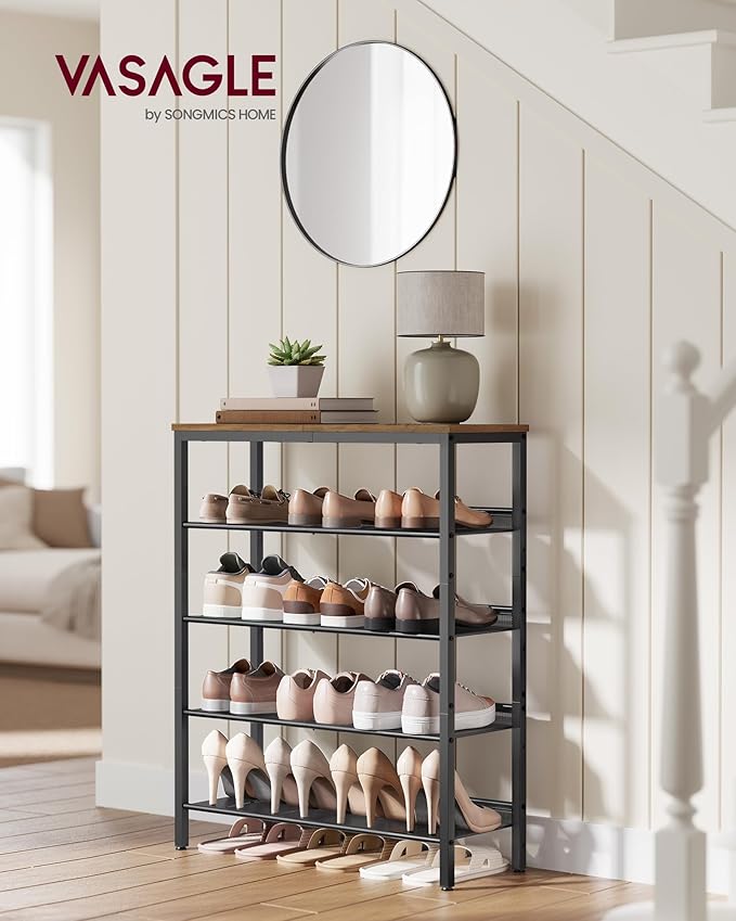 VASAGLE Shoe Rack for Entryway, 5-Tier Shoe Rack Organizer with Storage Shelves and Spacious Top, Freestanding, Adjustable, I