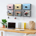 YBING Wall File Organizer Mesh Hanging Wall-mount Files Holder 6 Pack Hanging Wire Magazine Rack and Mail Holder with Hooks O