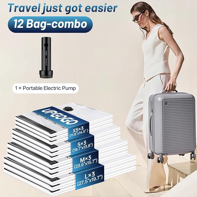 UPGOGO Travel Vacuum Bags for Luggage with Portable Electric Pump,Vacuum Seal Bags for Clothing,Packing Cubes Compression,Cru