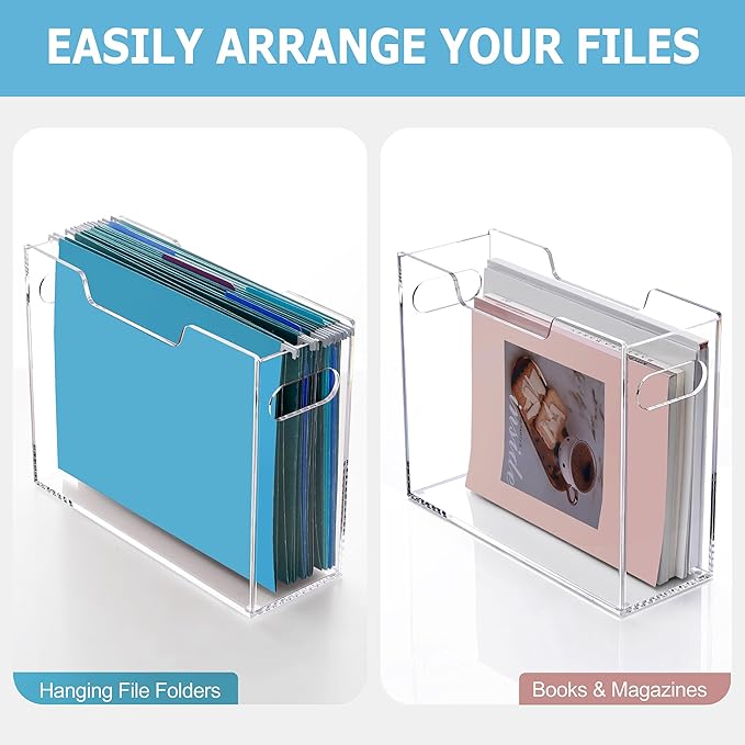 Clear File Box Hanging File Folder Organizer, Letter Size Portable Acrylic File Organizer Box with Handle, Filing Holder for 
