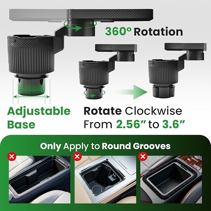 Car Cup Holder Tray, Extra Large Car Cup Holder Expander with 360° Rotation Fit Most Big Cup Detachable 3 in 1 Car Trays for 