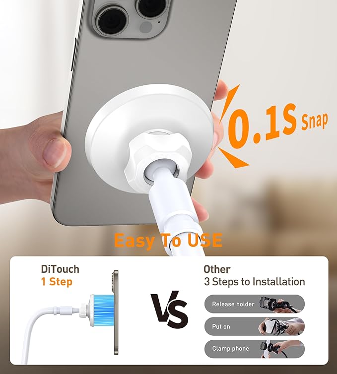 Magnetic Gooseneck Phone Holder Mount for iPhone 17/16/15/14/13/12 - Magnetic Stand Tabletop Clamp 360°Rotation Adjustable for Office/Home Compatible with iPhone 17 16 15 14 13 12 Mini Plus Pro Max