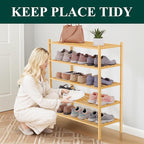 Smiry Bamboo Shoe Rack 5-Tier, Stackable Wooden Shoe Organizer for Entryway & Closet, Free Standing Wood Shoe Storage Shelf f