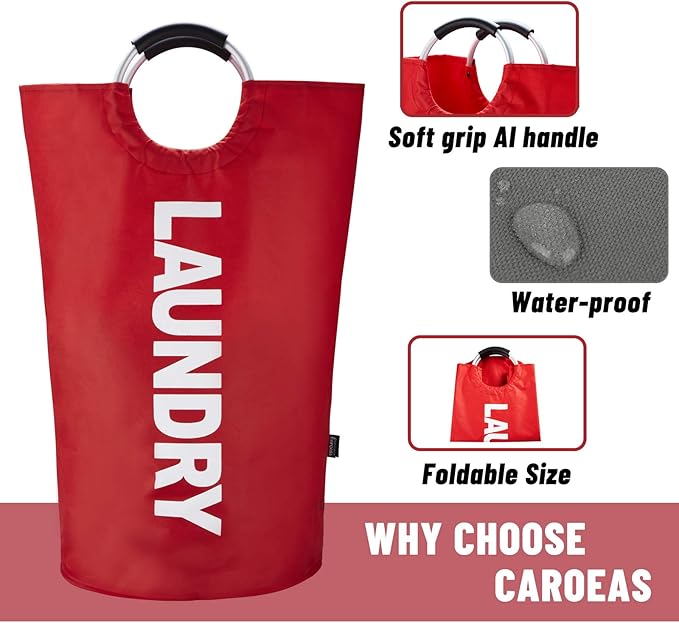 Caroeas 90L Laundry Basket (13 Colors), Waterproof Laundry Hamper, Laundry Bag with Padded Handles, Clothes Hamper Stands Up 