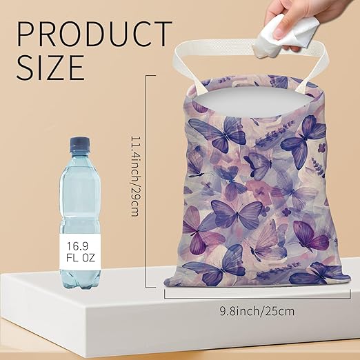 Hanging Car Garbage Bag, Cute Car Trash Can Bag, Automotive Accessories for Women Men Cute Blue Purple Butterfly