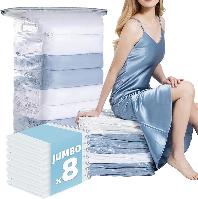 8 Pack Vacuum Storage Bags, Jumbo Cube 31x40x15 Inch, Extra Large Vacuum Seal Bgas for Comforters, Blankets, Pillow, Quilts, 