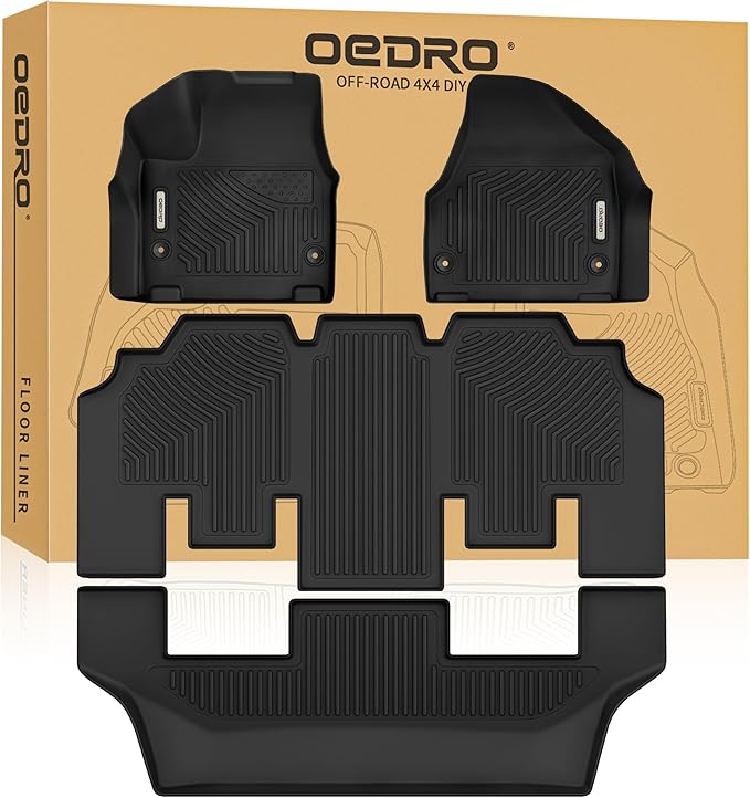 OEDRO Floor Mats for Chrysler Pacifica 2017-2025 2026 (No Hybrid Models), Fit 7 and 8 Passenger Model, 3D Custom All-Weather Protection Full Set TPE Floor Liners