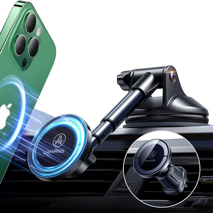 【Military-Grade】VANMASS for MagSafe Car Mount【Upgraded Strongest Magnetic&Suction】Phone Holder Cell Stand for Dashboard Windshield Vent, Tesla Truck Cradle for iPhone 17 Pro Max 16 15 14 13 12 Android