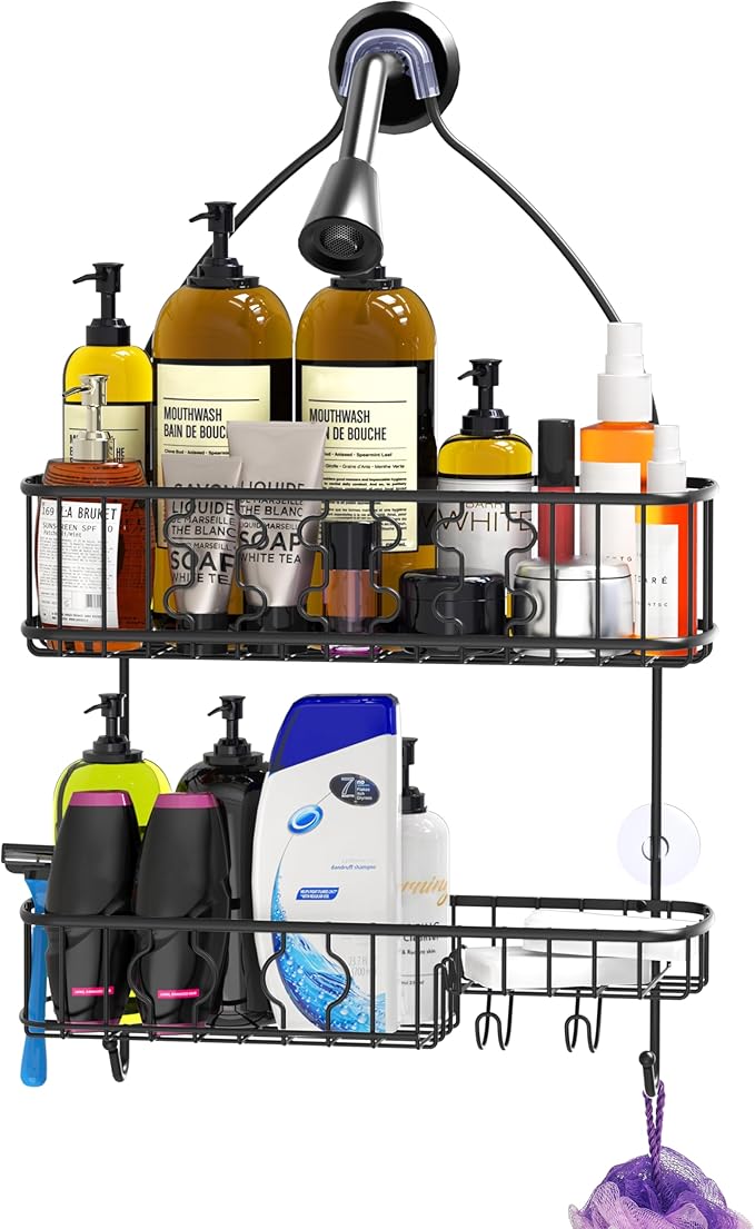Simple Houseware Bathroom Hanging Shower Head Caddy Organizer, Black