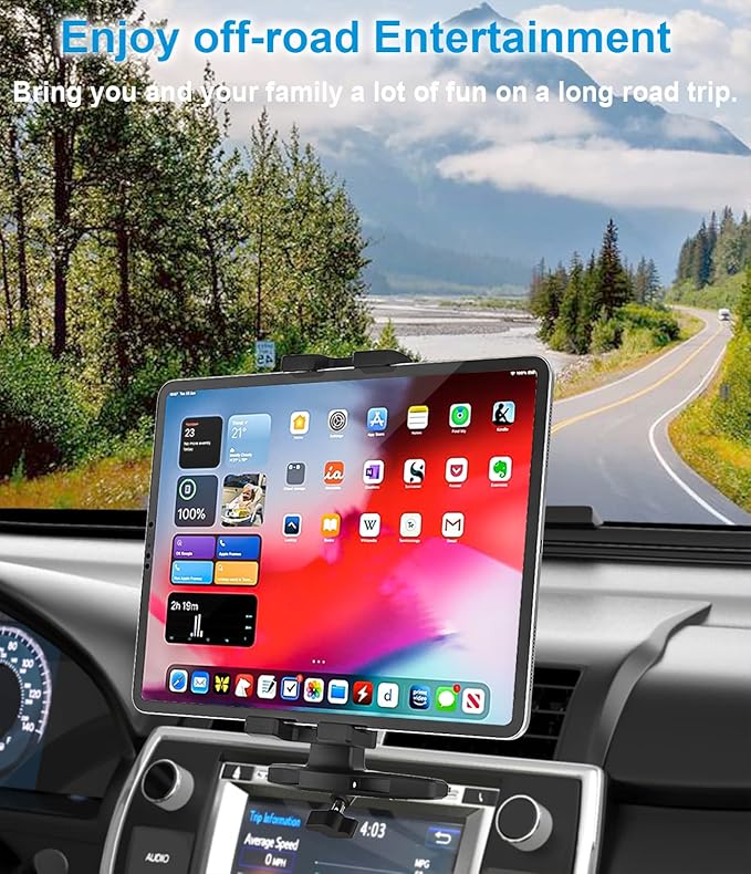 CD Tablet Holder Height Adjustable, CD Slot Tablet Mount for Car [Telescopic Arm 4.7"] Vehicle CD Player Tray Cradle for iPad Pro Air Mini, Galaxy Tabs, iPhone, 4-12.9" Tablets & Phones