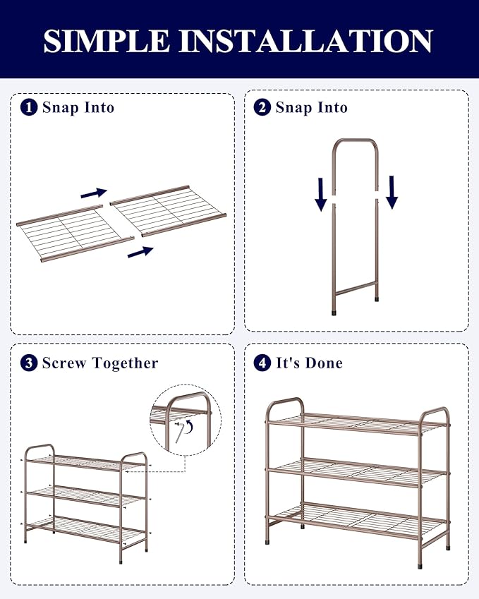 Kitsure Shoe Rack - Stainless Steel Shoe Organizer, Sturdy Shoe Rack for Closet and Front Door Entrance, Free Standing Shoe S