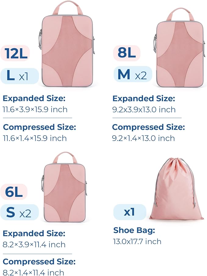 BAGSMART Compression Packing Cubes for Travel, Compressible Luggage Organizer for Cruise Ship, Lightweight Travel Essentials 