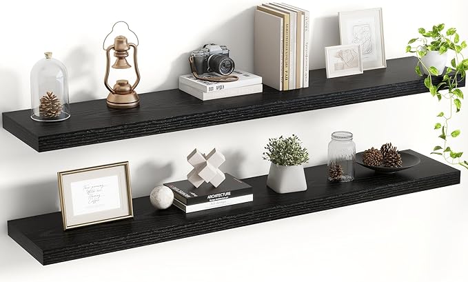 48 Inch Floating Shelves, 8 Inch Deep Floating Shelves for Wall, Hanging Shelf with Invisible Brackets, Deep Shelves for Bath