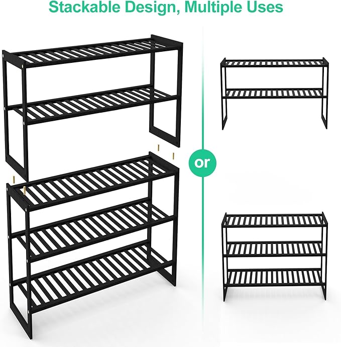 Jripae Shoe Rack Bamboo 5 Tier Shoe Organizer, Storage 20-25 Pairs for Closet Entryway, Stackable Large Tall Shoe Shelf Holde