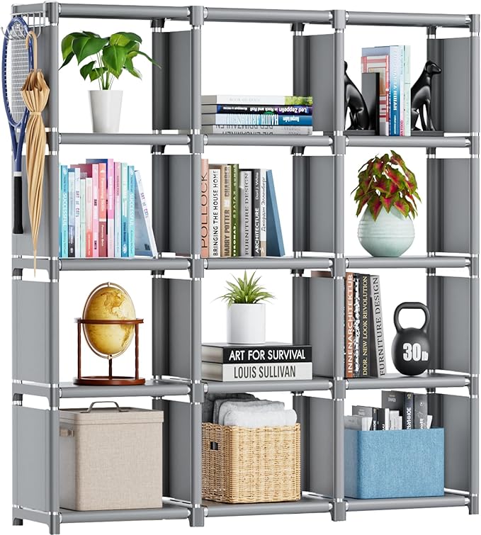 Mavivegue Book Shelf, 12 Cube Storage Organizer, DIY Bookcase, Metal Cube Bookshelf, Cubbies Closet Storage Organizer Shelves