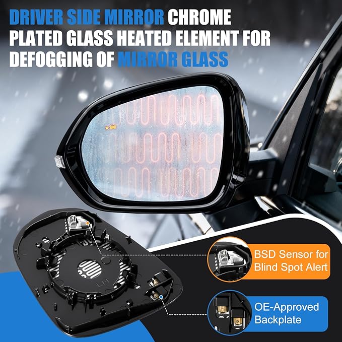 Driver Side Mirror Glass Replacement Compatible with 2021-2025 Chevy Trailblazer & 2024-2025 Trax, Left Side Mirror with Heated and Blind Spot Detection