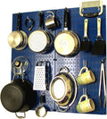 Wall Control Kitchen Pegboard Organizer Pots and Pans Storage Rack Organization Kit with Blue Pegboard and White Accessories