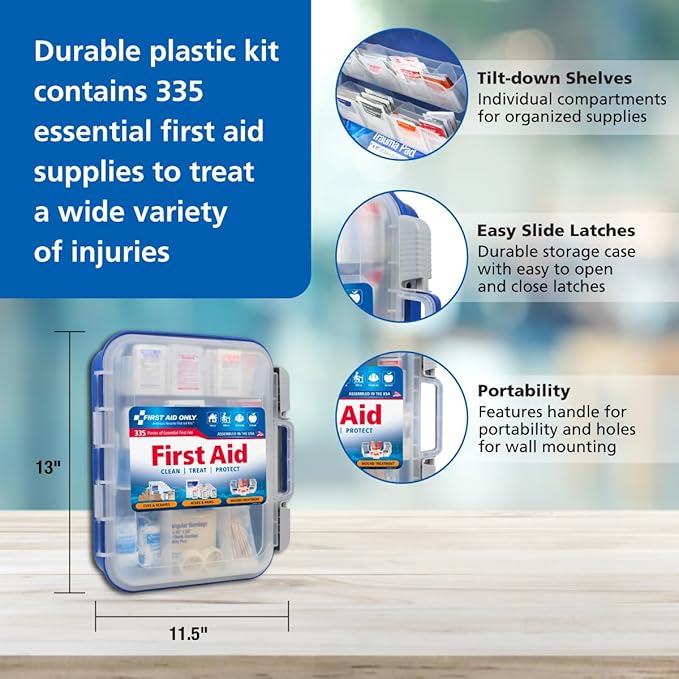 First Aid Only 91247 OSHA-Compliant First Aid Kit, All-Purpose 100-Person Emergency First Aid Kit for Business, Worksite, Hom