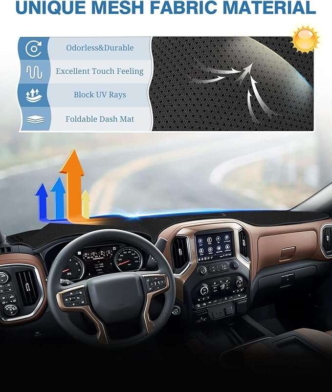 FIILINES Dash Cover for 2019-2025 Chevy Silverado 1500 2500HD 3500HD/2019-2023 GMC Sierra 1500 2500HD 3500HD(Only fit Silvera