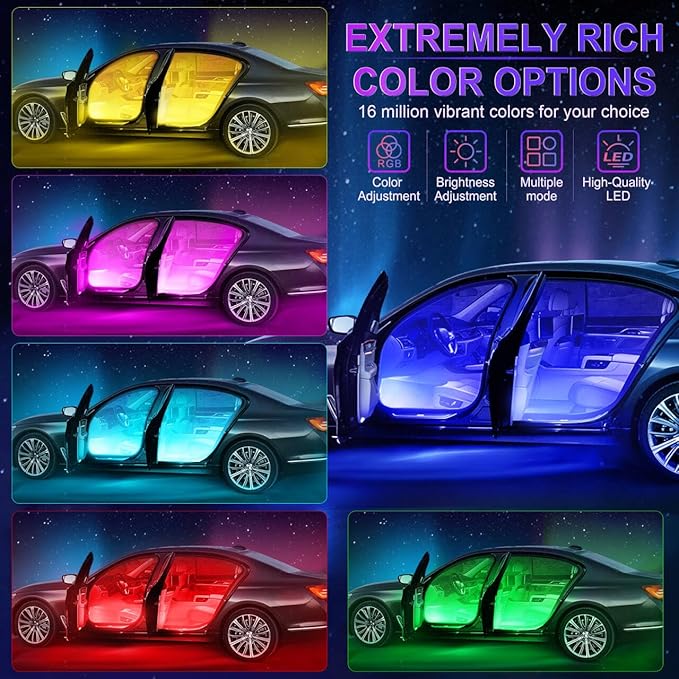 LivTee Accent Interior Car Lights, Smart Car Interior Lights with App Control, RGB LED Lights with Music Mode and DIY Mode, 2 Lines Design LED Lights for Cars with 12V Cigarette Lighter Adapter