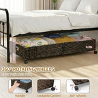 Under Bed Storage with Wheels, 40L Large Rolling Underbed Shoes Storage Boxs, Handwoven Rattan Under Bed Storage Organizer Dr