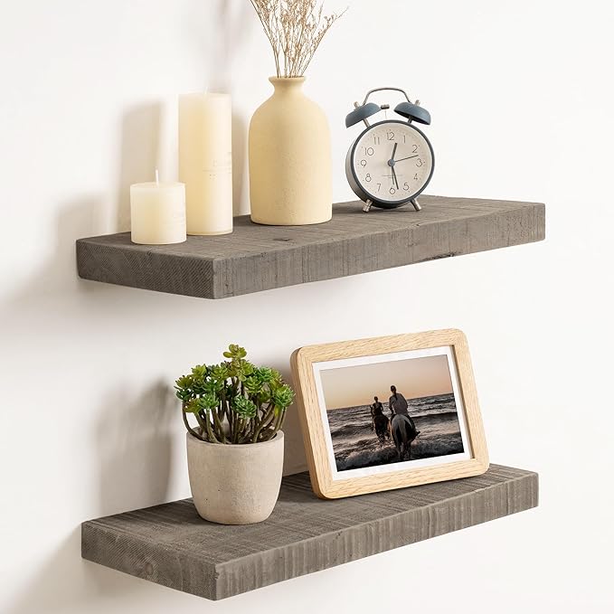 Floating Shelves for Wall,18 Inch Reclaimed Barnwood Planks Set of 2,8 Inch Deep Rustic Solid Wood Wall Shelves for Storage,W