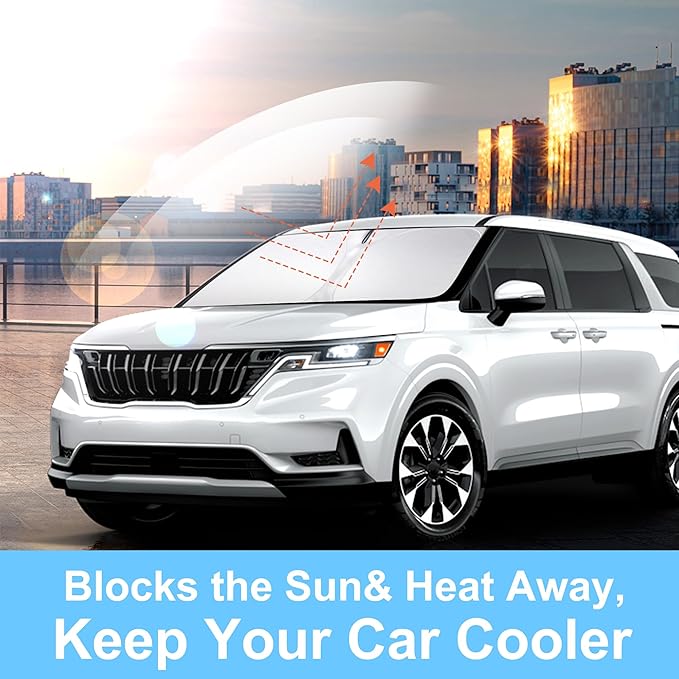 Front Windshield Sun Shade Foldable Car Front Window Sun Shade Windshield Shade Custom Fit for Kia Carnival 2022-2026 Block UV Rays Car Accessories Heat Keep Cooler
