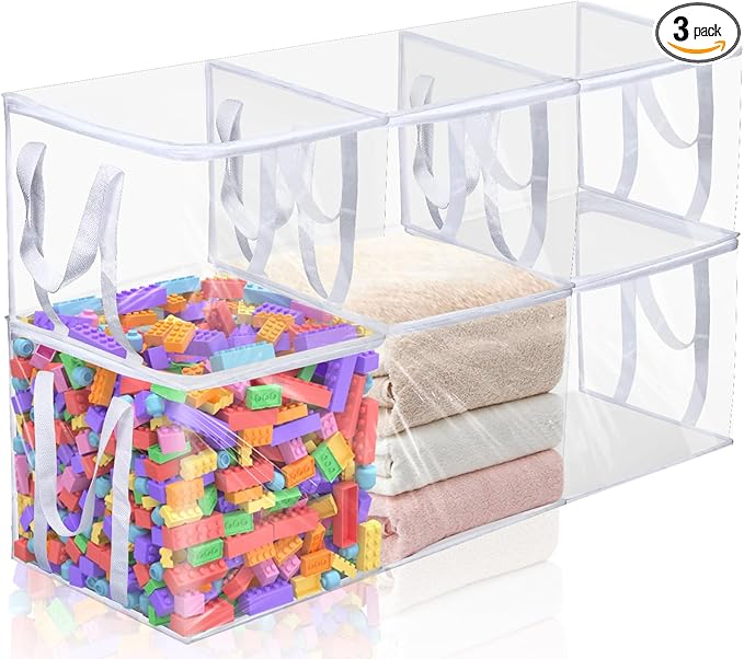 Wholelovein 6 PCS Clear Plastic Organizers 12''x12''x12'' Blanket Storage Bags with Zipper Storage Cube Tote with Reinforced 