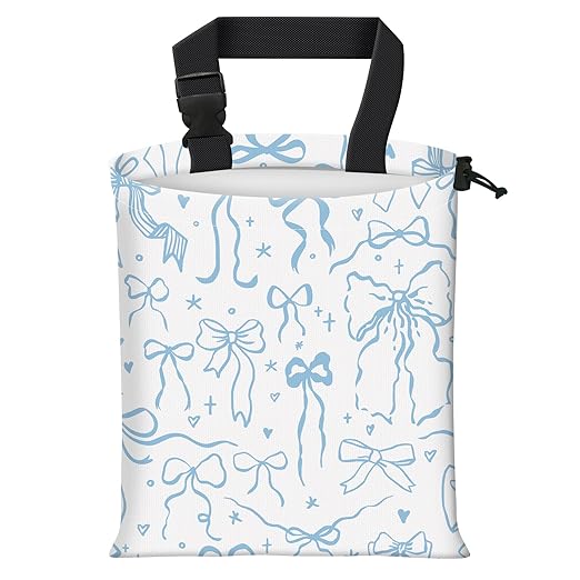 Car Trash Bag Large Hanging Can for Back of Seat, Cute Waterproof Car Garbage Bag for Vehicle, Travelling, Outdoor Cute Blue White Bow