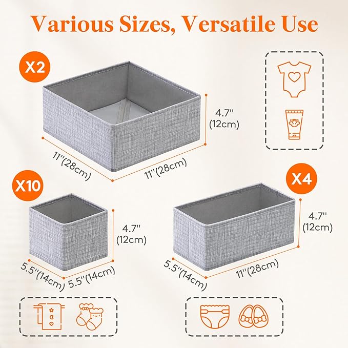 Lifewit Nursery Drawer Organizer for Clothes 16 Pack, Certified Child-safe Dresser Drawer Divider Storage Bins, Foldable Clot