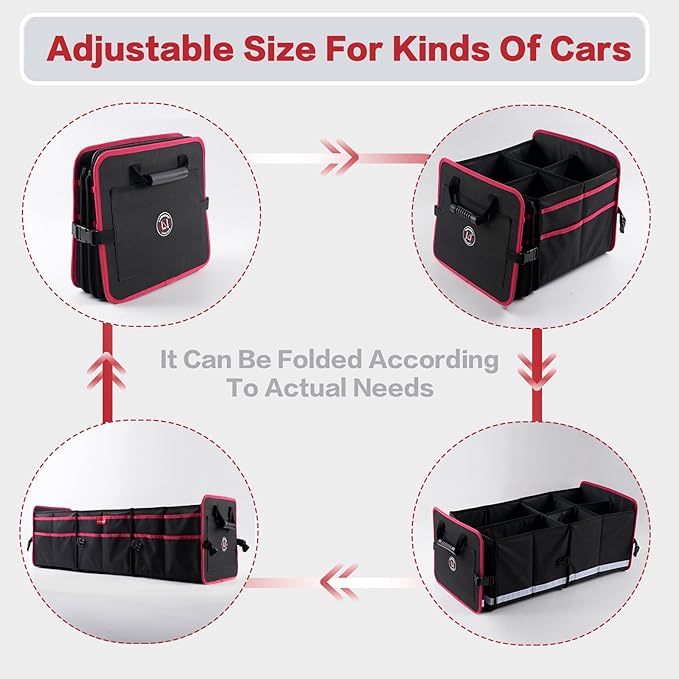 LIBZAKI Car Trunk Organizer,3 Compartments Big Trunk Storage, Large Capacity, Foldable, 95L Heavy Duty Storage Box for Car,