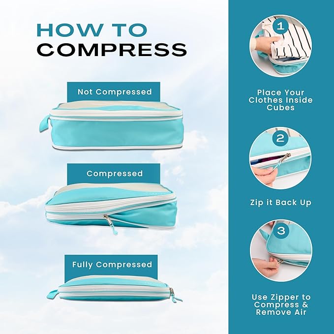 Compression Packing Cubes for Travel, Packing Cubes for Carry on Suitcases, Large Luggage Organizers 4-Pack, Travel Accessori