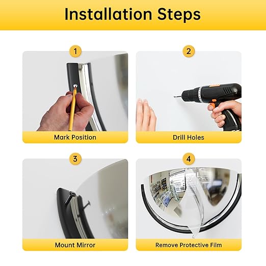 18" Acrylic Half Dome Convex Traffic Safety Mirror – 180 Degree Driveway & Warehouse Blind Spot Security Mirror for Retail Stores, Parking Garages, Schools, and Hospitals (1, 18 Inch)