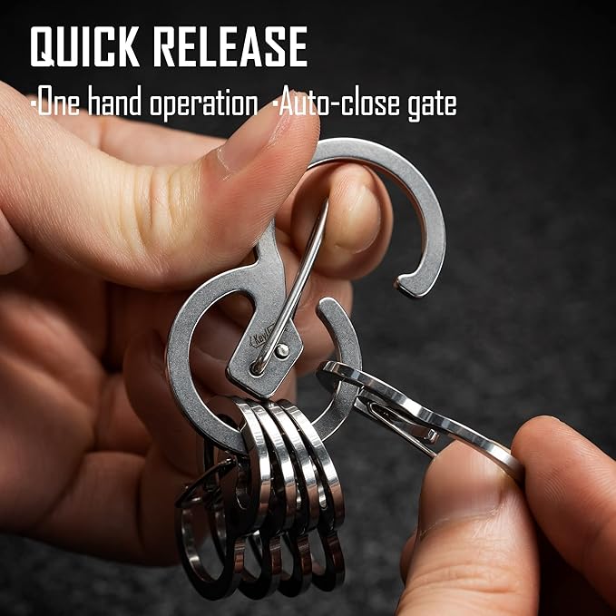 KeyUnity Stainless Steel Carabiner Mini Clips, Key Holder Organizer Keychain for Keys, Flashlight, Folding Knife & Whistles