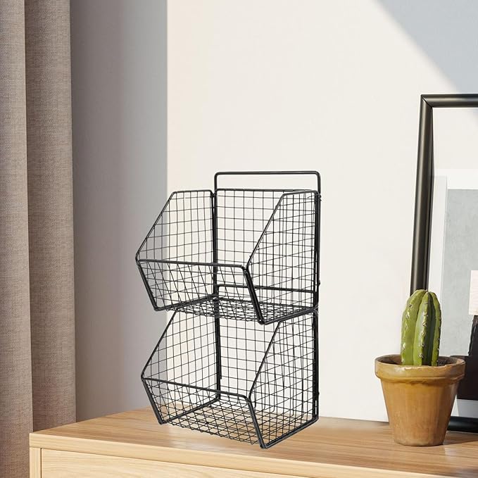 Zerodeko Kitchen Fruit Basket 2 Tier Wall Storage Basket Wall Mounted Onion and Potato Storage Hanging Metal Wire Baskets Kit