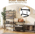 4 Tier Shoe Rack, 32.5" Wide Stackable Sturdy Metal Shoe Shelf Storage Organizer with Height-Adjustable for Entryway, Closet,