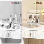GearFusion 3 Tier Clear Cosmetic Organizer, Makeup Display Case with Lid & Drawers, Countertop Dresser Vanity Storage Box, Be