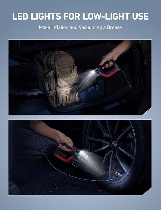 AstroAI 4-in-1 Car Vacuum Cleaner and Tire Inflator Portable with Accessories Air Compressor Digital Dual Values Display, 150