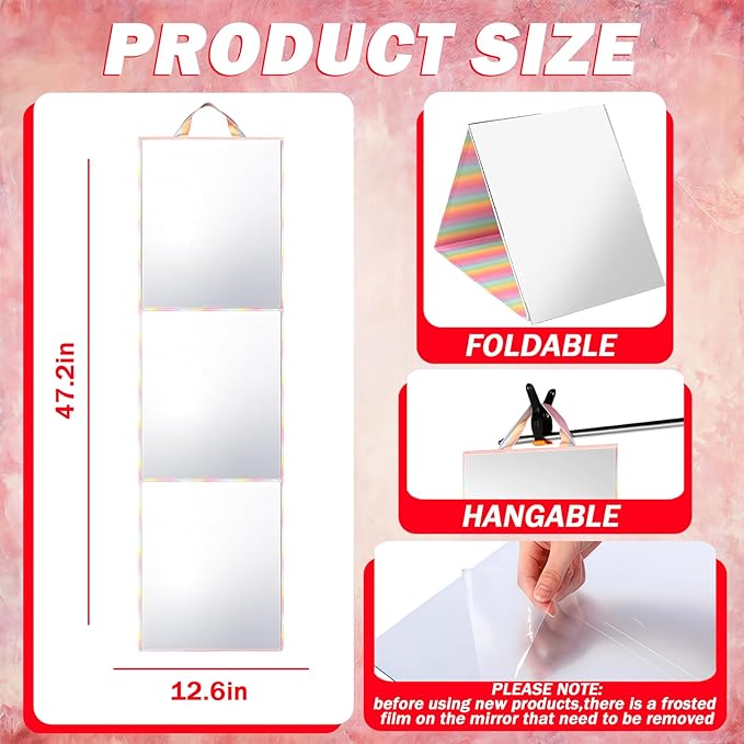 Foldable Full Length Mirror 2-in-1 Wall-Mounted or Tabletop Mirror, Portable Travel Mirror with Handle for Dance Home Bedroom