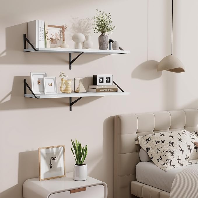 Deep Floating Shelves for Wall,36" Wx10 D Wood Wall Shelves with Metal Brackets,Hanging Storage Floating Shelf for Living Roo