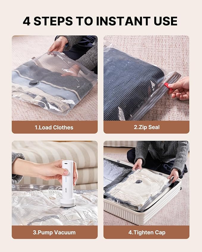 Vacuum Seal Bags for Clothing Travel, VINTAR 16 Pack Vacuum Storage Bags with Rechargeable Wireless Pump, Space Saver Bags(4 