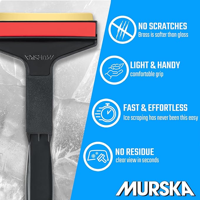 Car Ice Scraper Brass Blade - Fast, Effortless, efficient & Easy - Brass Ice Scrapers for Car Windshield Ice Scraper - Brass Ice Scraper for Car - Original Murska from Europe - Winter A053 Black Red