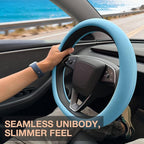 PINCTROT Nappa Leather Steering Wheel Cover for Tesla Model Y/3 Highland/Juniper, D Shaped 14 Inch Small Sized with Breathabl